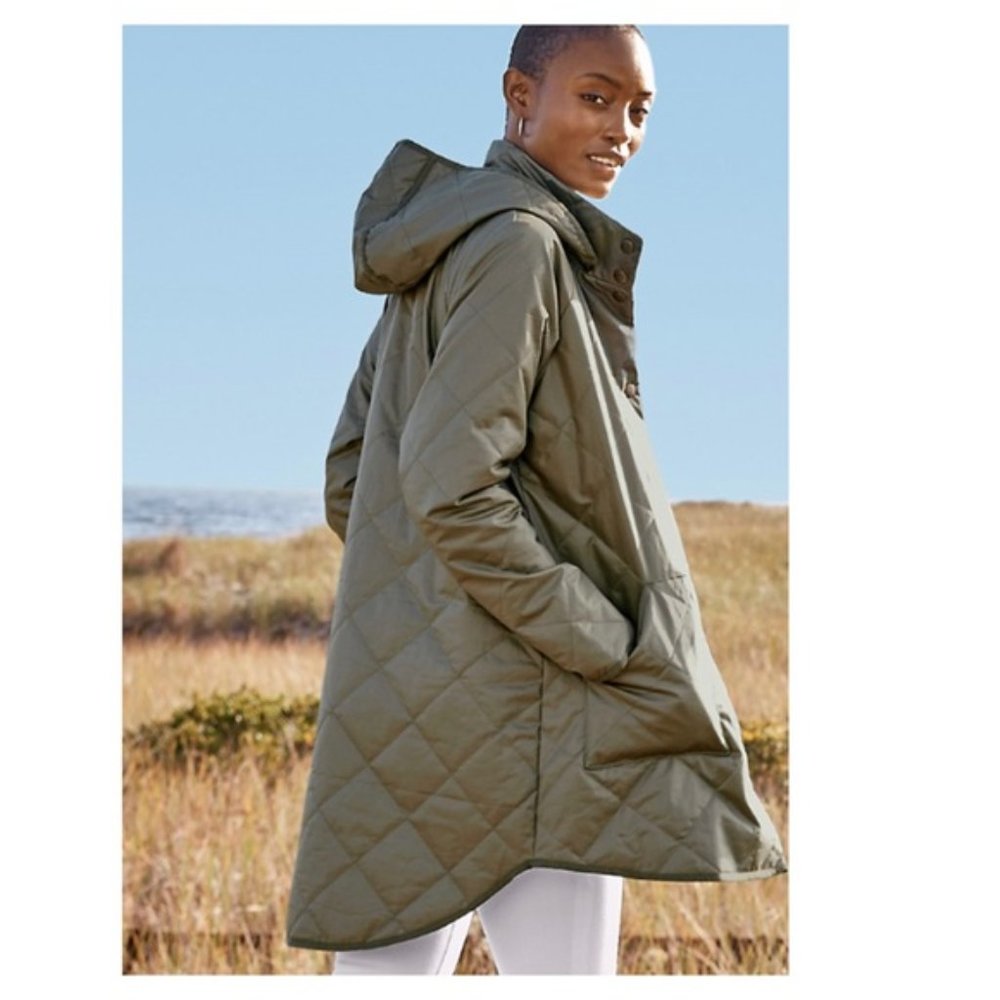 Garnet Hill Coated Cotton Quilted Jacket Dark Loden size 6